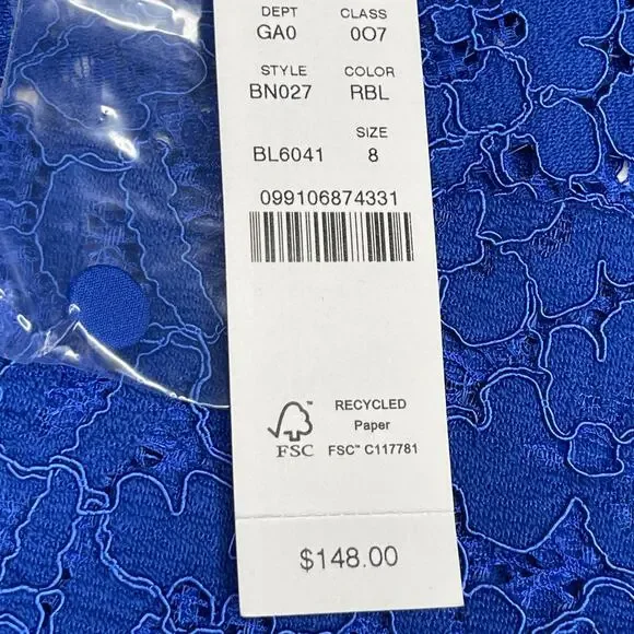 J. Crew Lace Top Long Sleeve Blue size 8 scalloped mock neck New - Picture 5 of 10